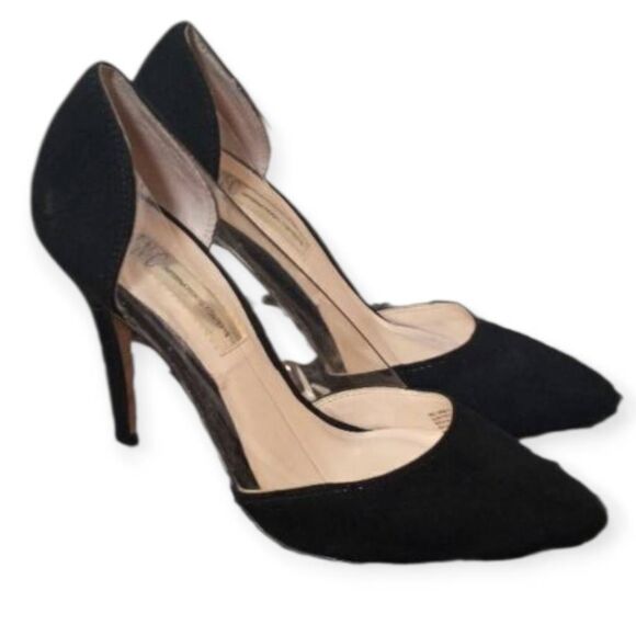 INC INTERNATIONAL CONCEPTS BLACK SUEDE PUMPS W/CLEAR SIDES SZ.5 GUC - Picture 1 of 8